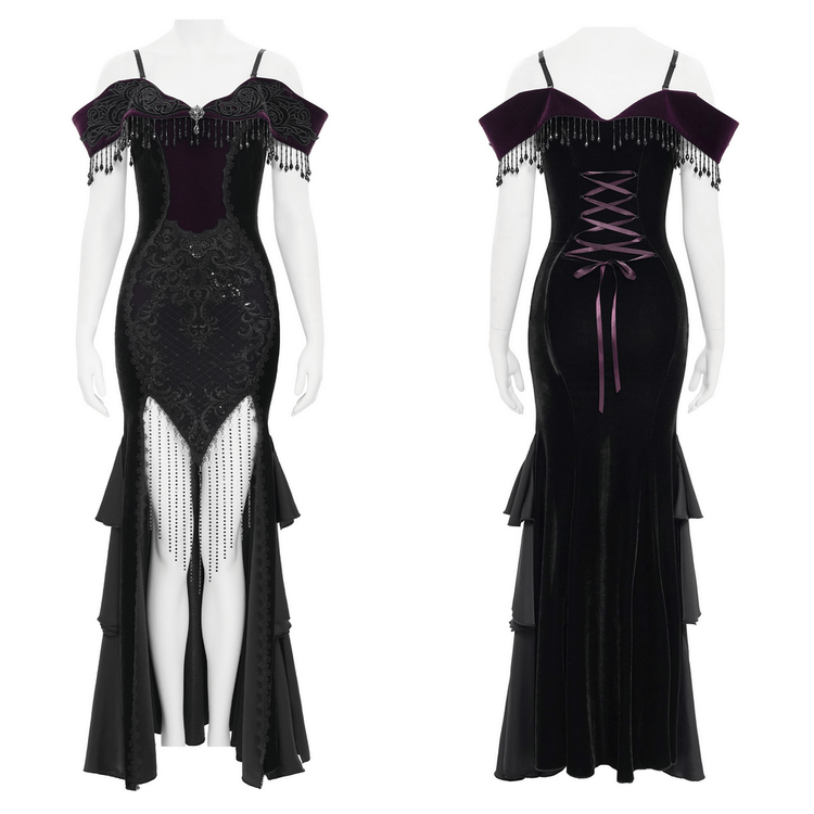 Chic Off-Shoulder Dress with Lace-Up Back and Fringes - image 3