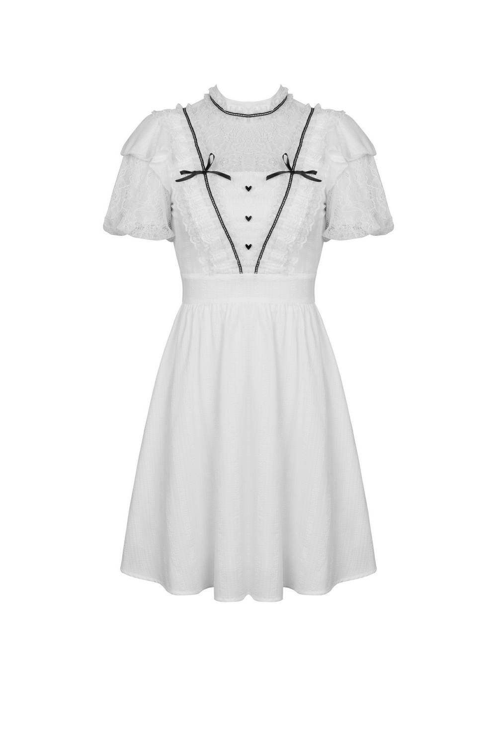 Chic Short Puff Sleeves Lace-Trimmed White Dress - image 4