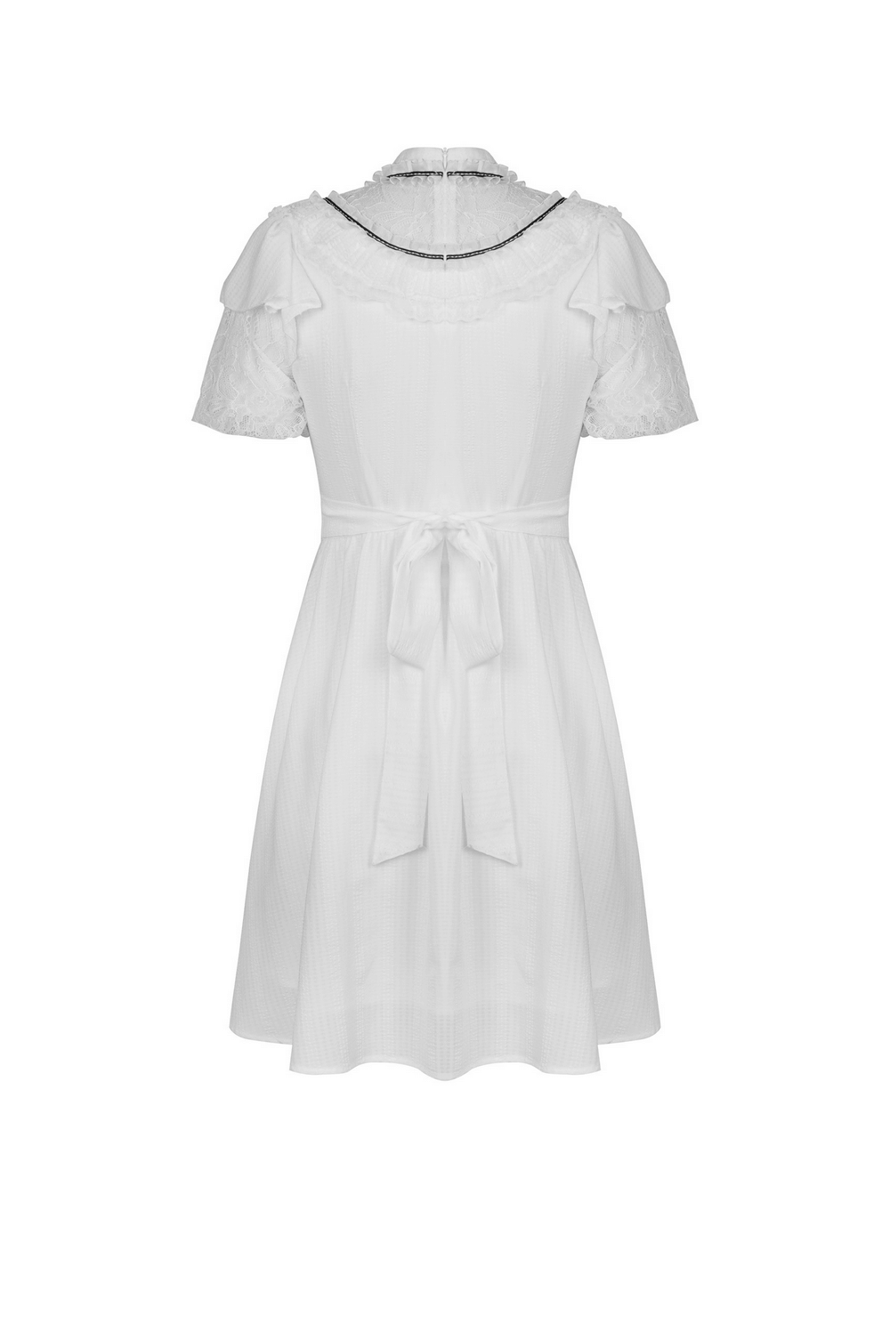 Chic Short Puff Sleeves Lace-Trimmed White Dress - image 5