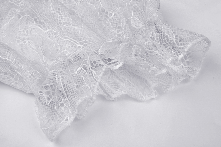 Chic Short Puff Sleeves Lace-Trimmed White Dress - image 9