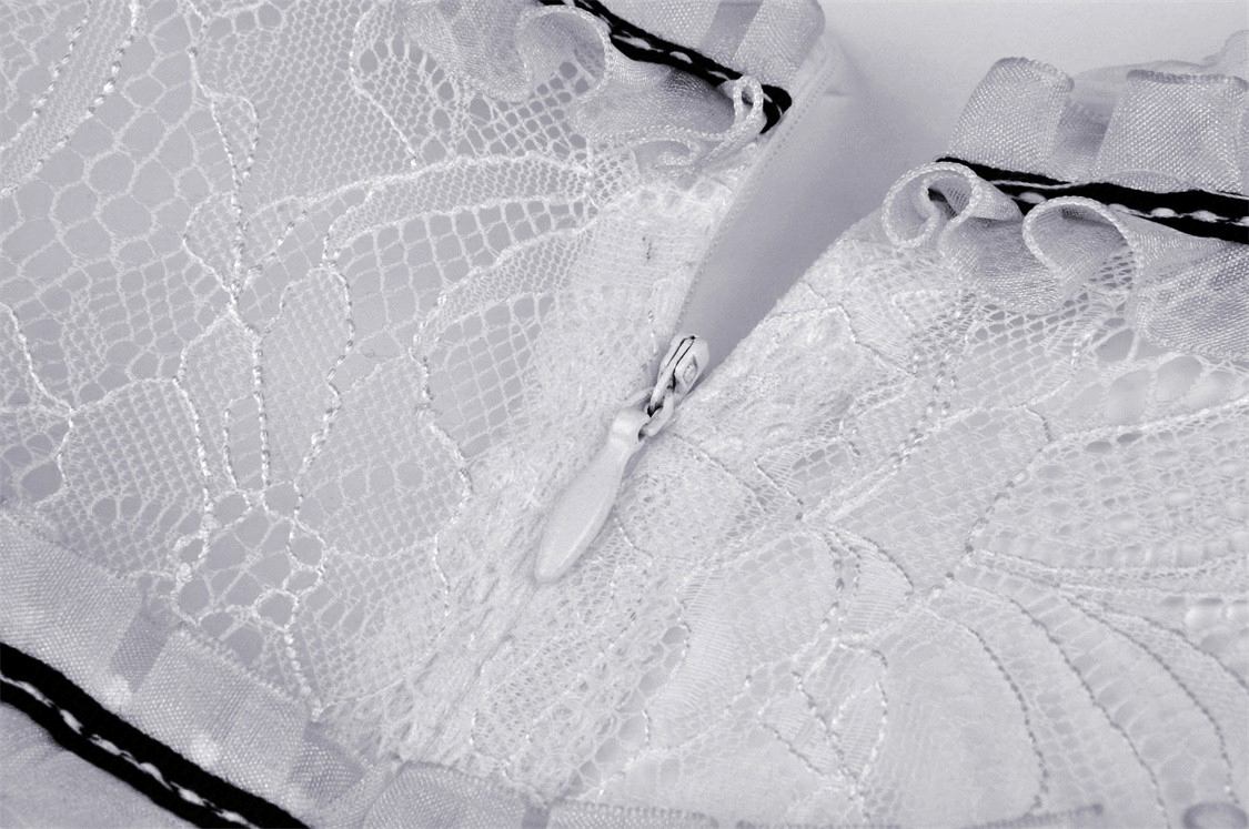 Chic Short Puff Sleeves Lace-Trimmed White Dress - image 11