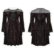 Chic Velvet Dress with Lace and Trumpet Sleeves - image 3