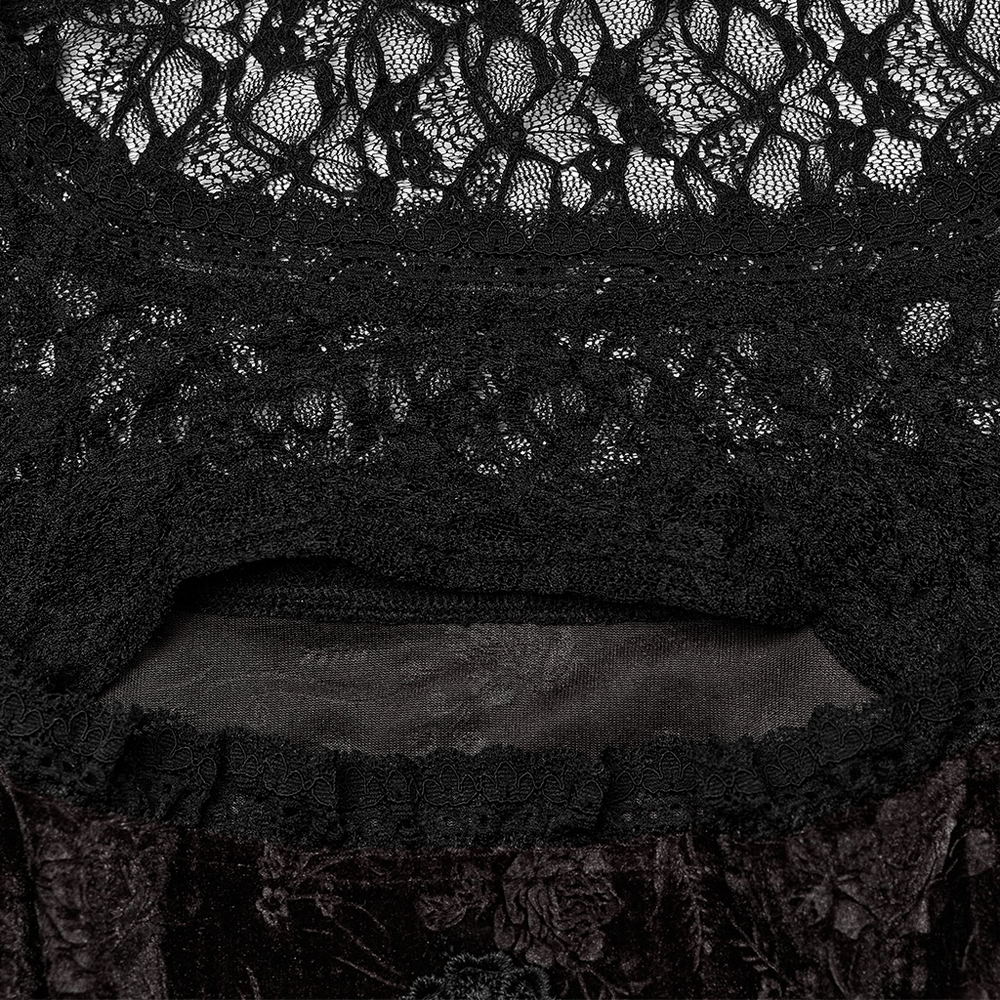 Chic Velvet Dress with Lace and Trumpet Sleeves - image 8