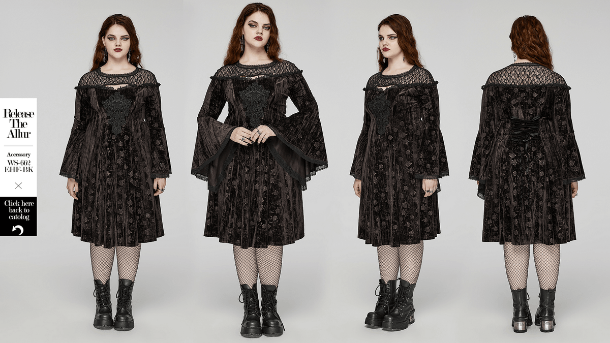 Chic Velvet Dress with Lace and Trumpet Sleeves - image 13