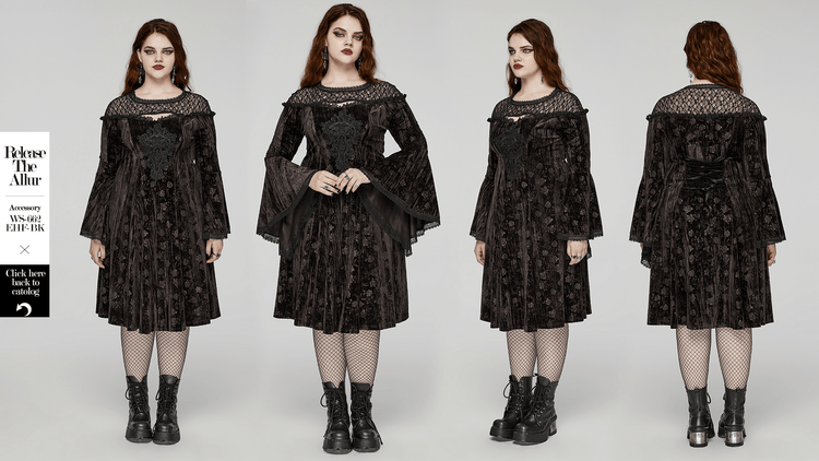 Chic Velvet Dress with Lace and Trumpet Sleeves - image 13