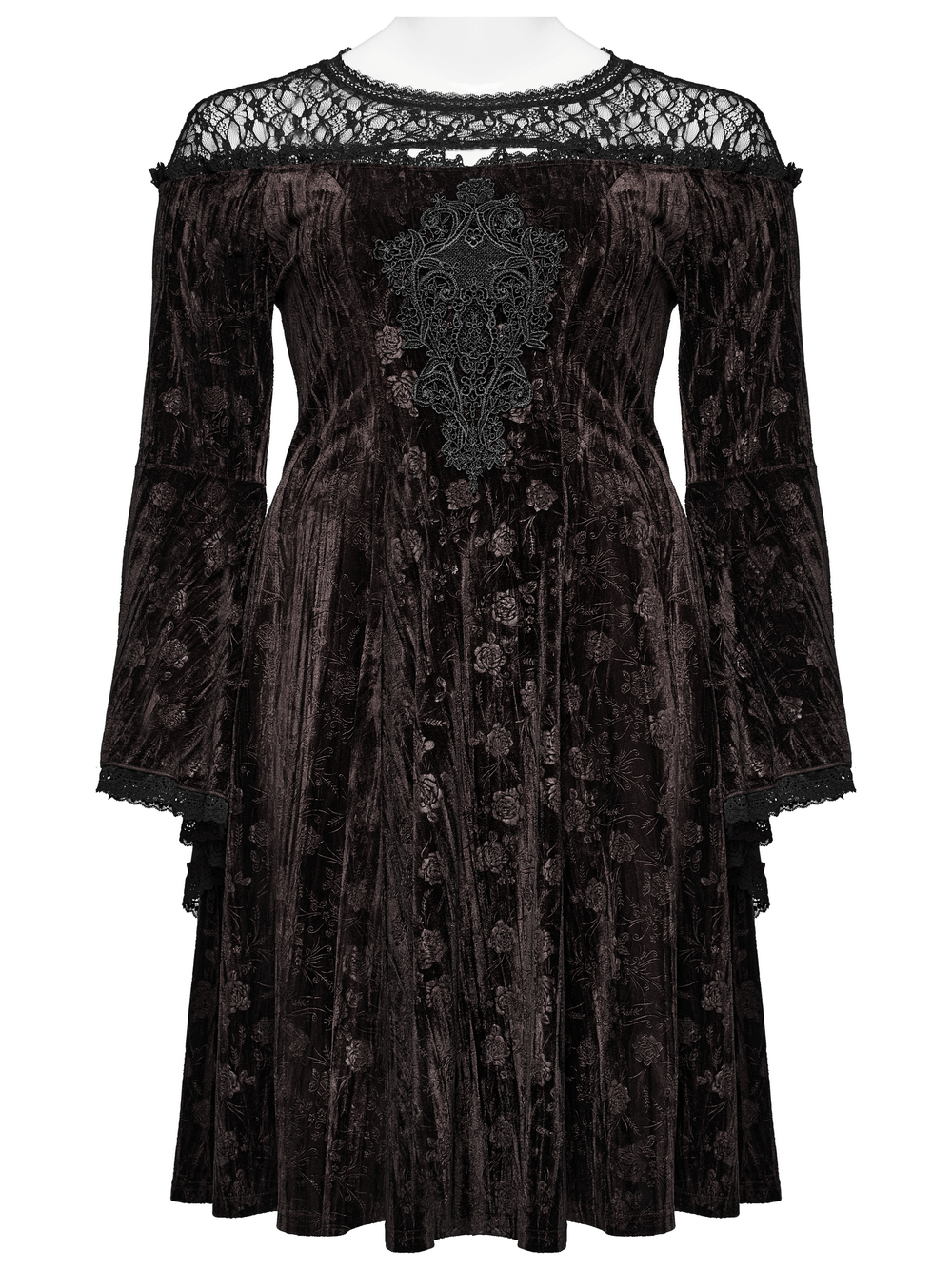 Chic Velvet Dress with Lace and Trumpet Sleeves - image 4
