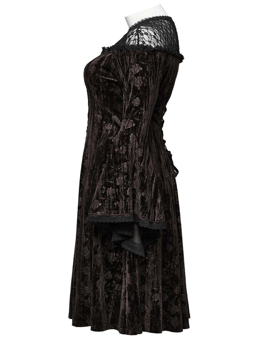 Chic Velvet Dress with Lace and Trumpet Sleeves - image 5