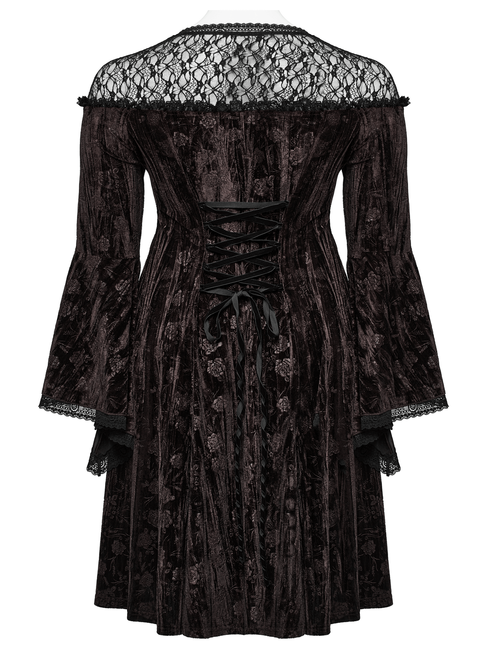 Chic Velvet Dress with Lace and Trumpet Sleeves - image 6