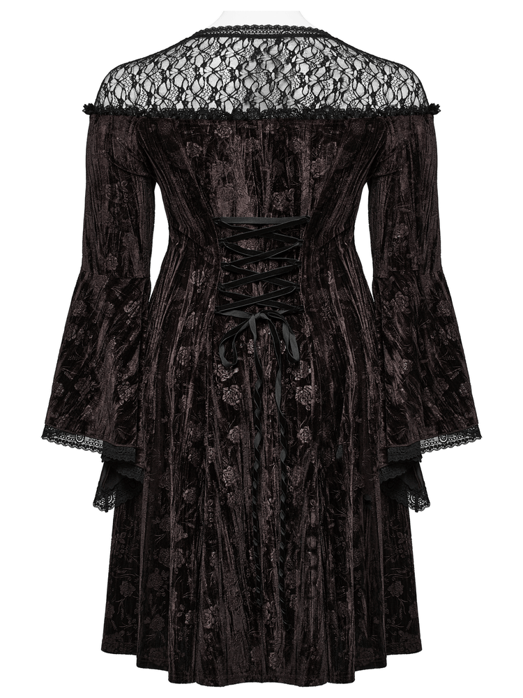 Chic Velvet Dress with Lace and Trumpet Sleeves - image 6
