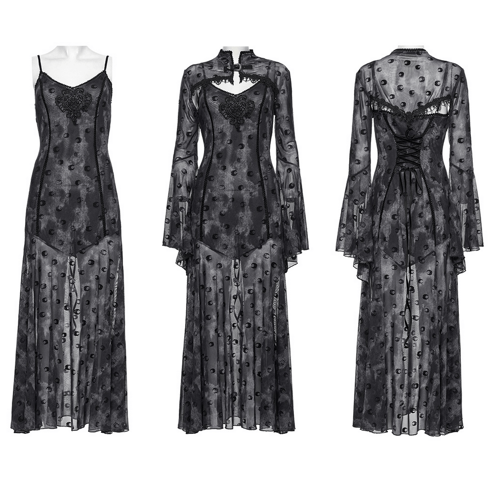 Crescent Print Two-Piece Dress with Layered Gothic Mesh - image 3