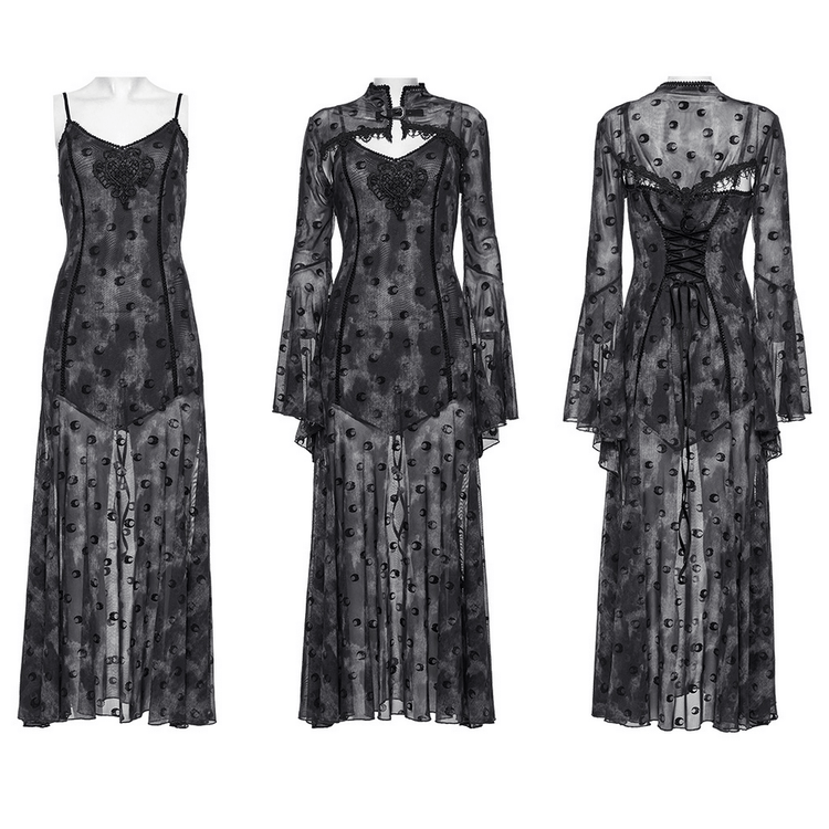 Crescent Print Two-Piece Dress with Layered Gothic Mesh - image 3