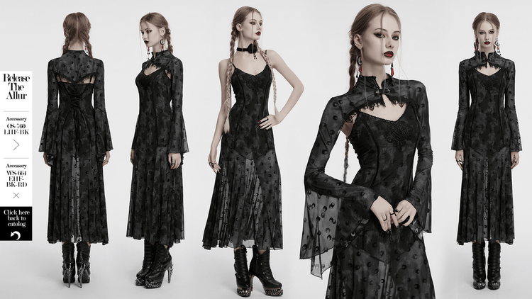 Crescent Print Two-Piece Dress with Layered Gothic Mesh - image 15