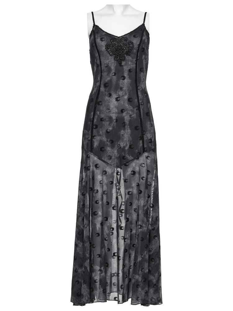 Crescent Print Two-Piece Dress with Layered Gothic Mesh - image 5