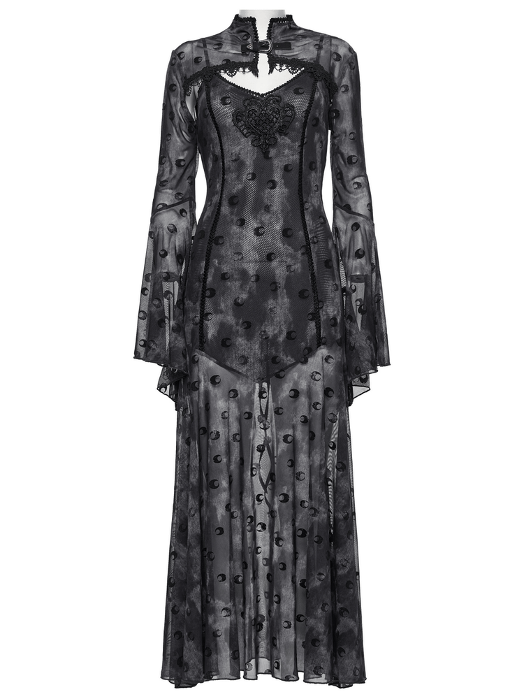 Crescent Print Two-Piece Dress with Layered Gothic Mesh - image 4