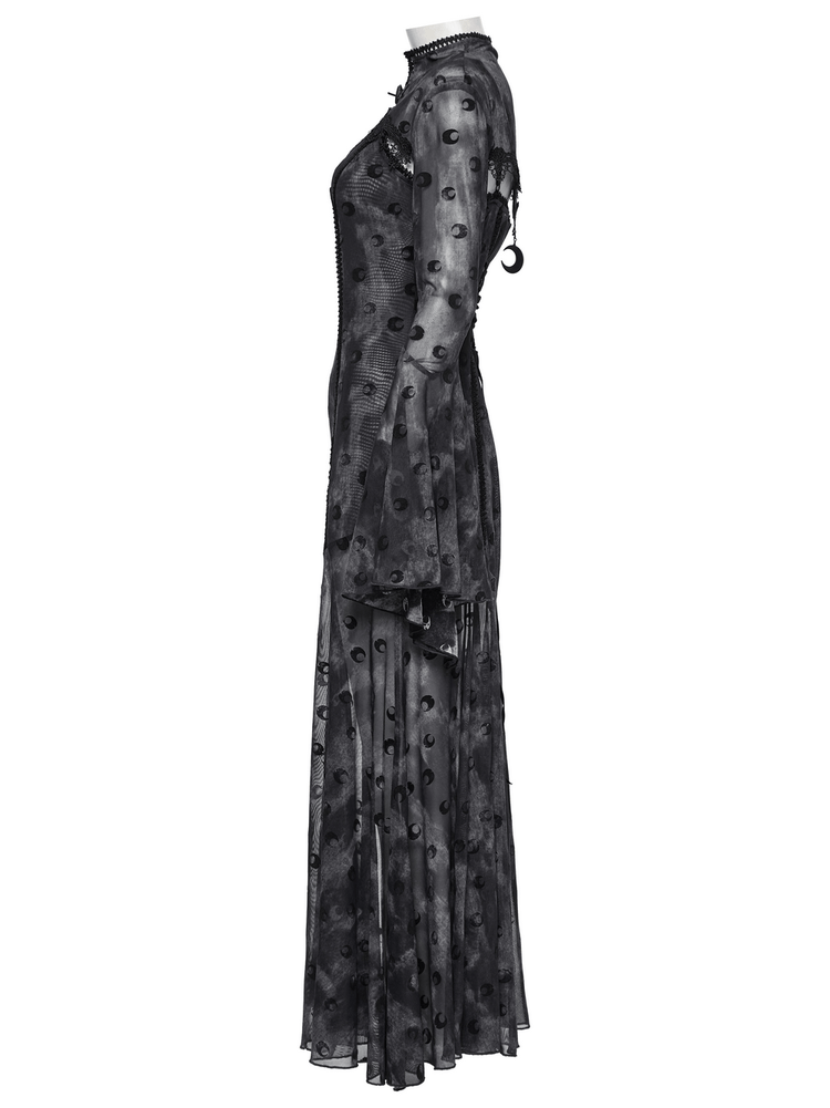 Crescent Print Two-Piece Dress with Layered Gothic Mesh - image 6