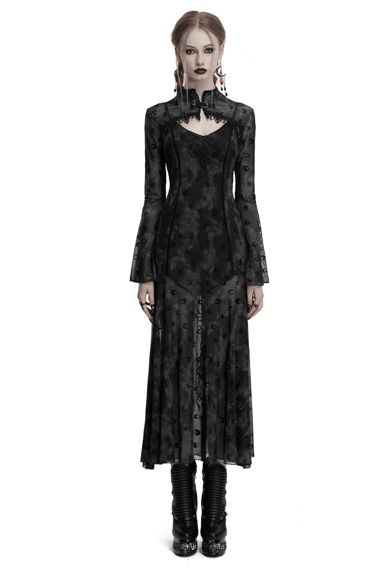 Crescent Print Two-Piece Dress with Layered Gothic Mesh - image 1