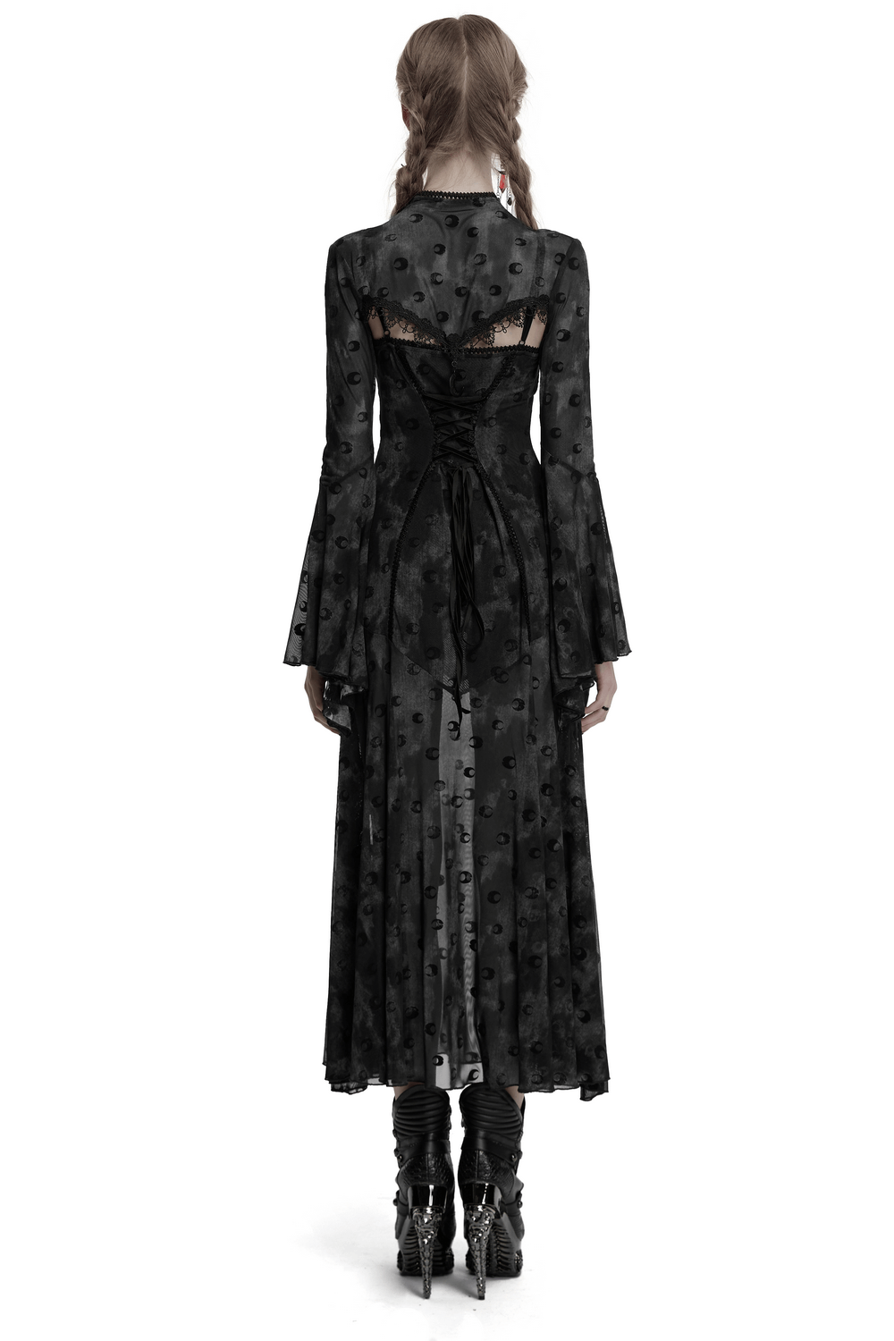 Crescent Print Two-Piece Dress with Layered Gothic Mesh - image 2