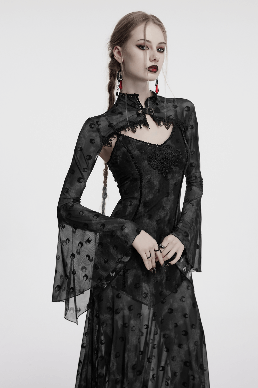 Crescent Print Two-Piece Dress with Layered Gothic Mesh - image 14