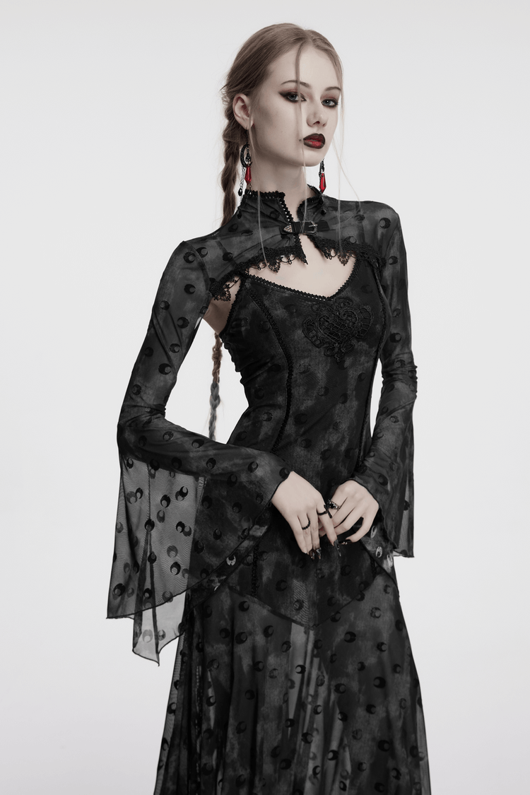 Crescent Print Two-Piece Dress with Layered Gothic Mesh - image 14