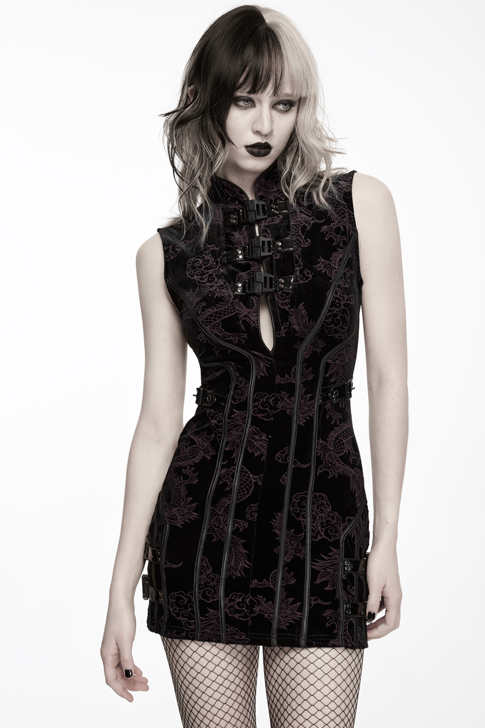 Cyber Chinese Dragon Mini Dress with Buckle Details - image 11