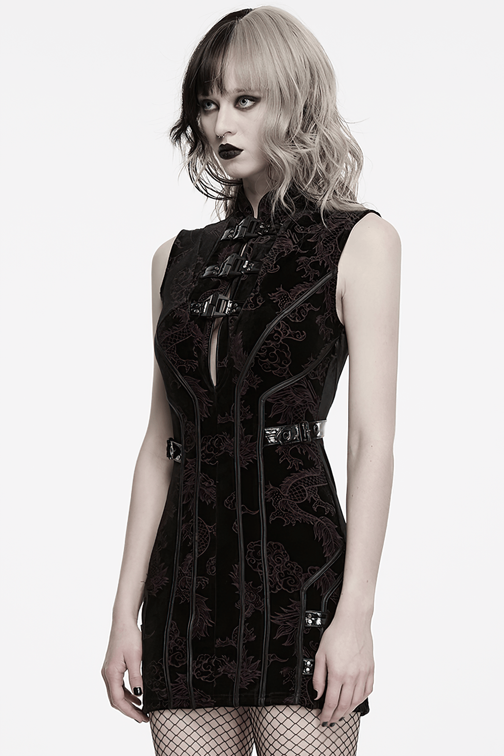 Cyber Chinese Dragon Mini Dress with Buckle Details - image 13