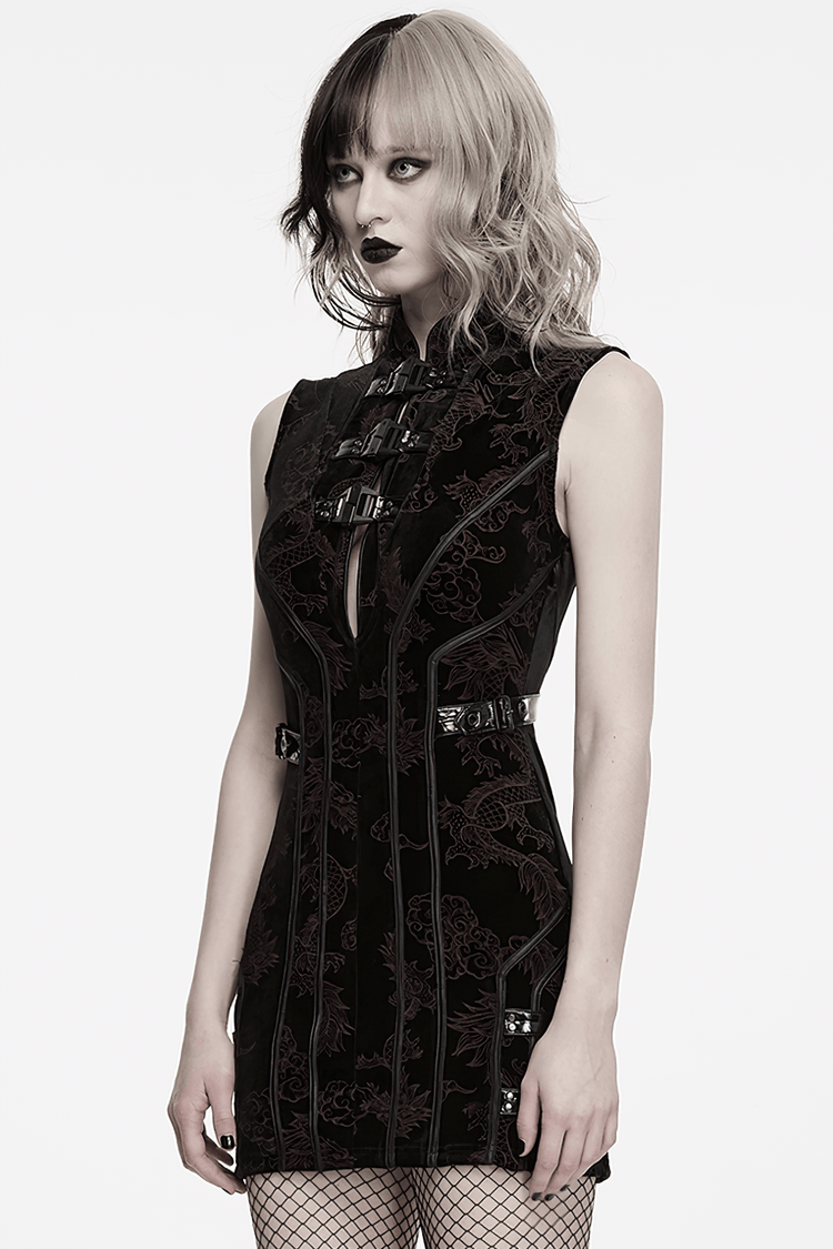 Cyber Chinese Dragon Mini Dress with Buckle Details - image 13