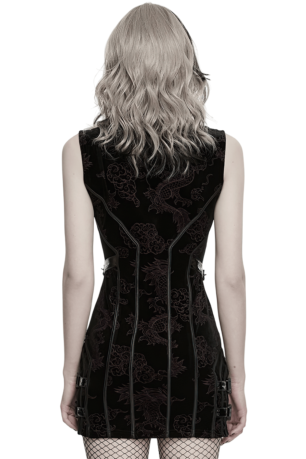 Cyber Chinese Dragon Mini Dress with Buckle Details - image 2