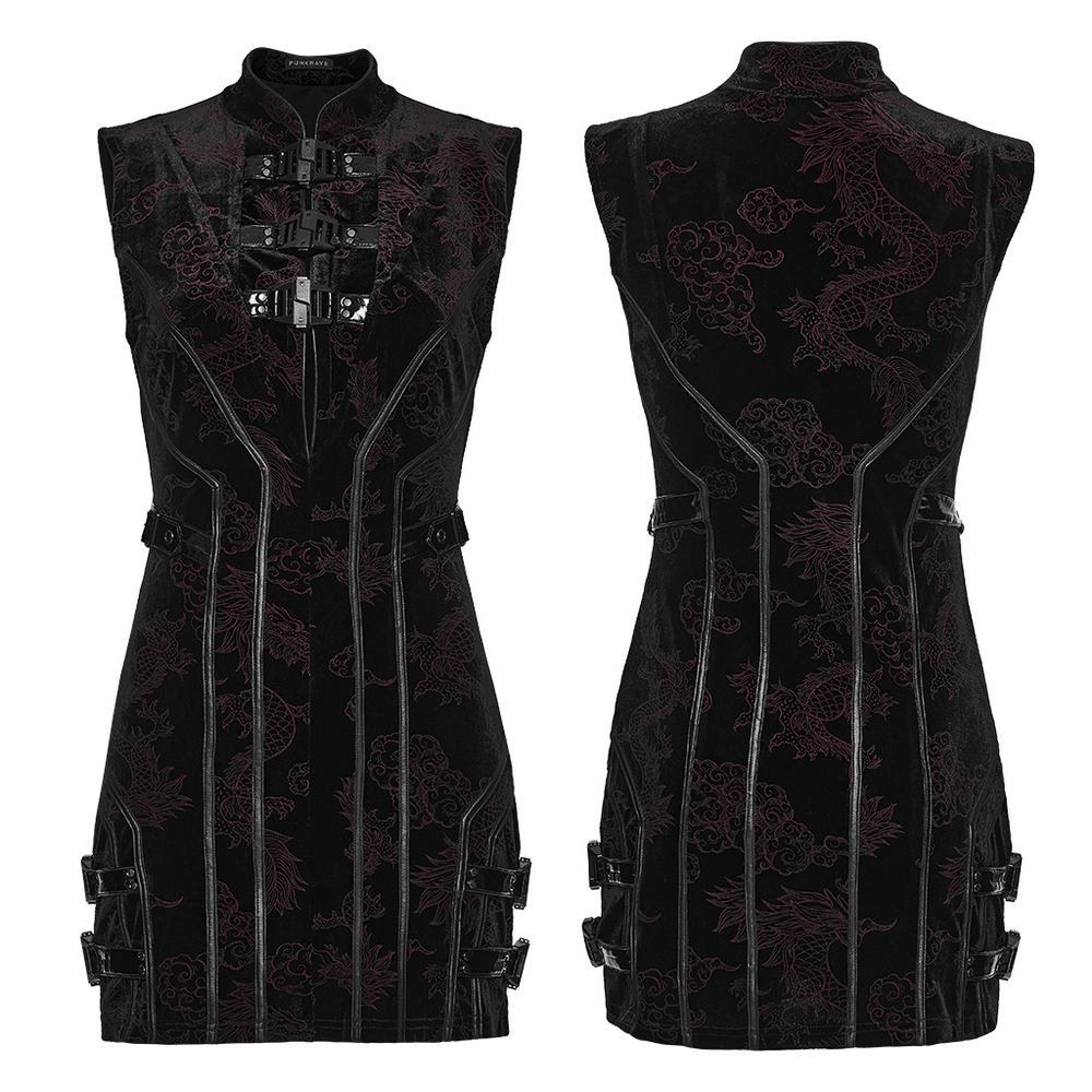 Cyber Chinese Dragon Mini Dress with Buckle Details - image 3