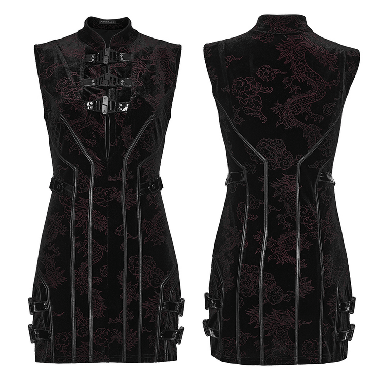 Cyber Chinese Dragon Mini Dress with Buckle Details - image 3