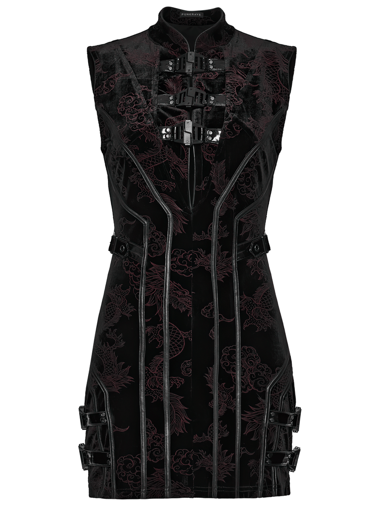 Cyber Chinese Dragon Mini Dress with Buckle Details - image 4