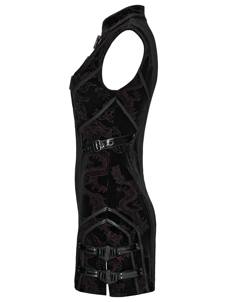 Cyber Chinese Dragon Mini Dress with Buckle Details - image 5