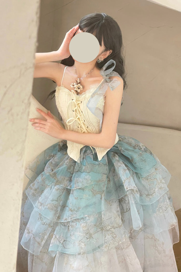 Green Gradient Multi-Layered Print Sweet Lolita Skirt - Product - 8