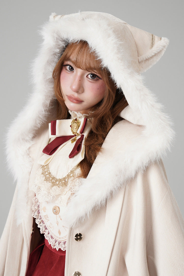 Beige [Clock of Reincarnation Cycles] Cat Ears Magic Hooded Sweet Lolita Coat Cloak - Product - 6