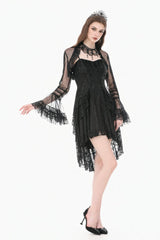Black Lace Ruffled High Collar Long Flare Sleeves Sheer Mesh Women's Gothic Cape - Product - 8