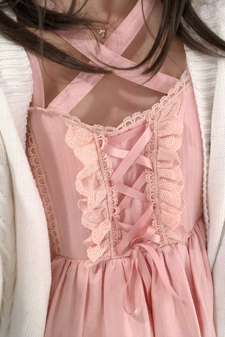 Pink First Love Triple-Layered Ruffle Bowknot Lace Sweet Lolita Jsk Dress - Product - 5