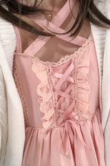 Pink First Love Triple-Layered Ruffle Bowknot Lace Sweet Lolita Jsk Dress - Product - 5