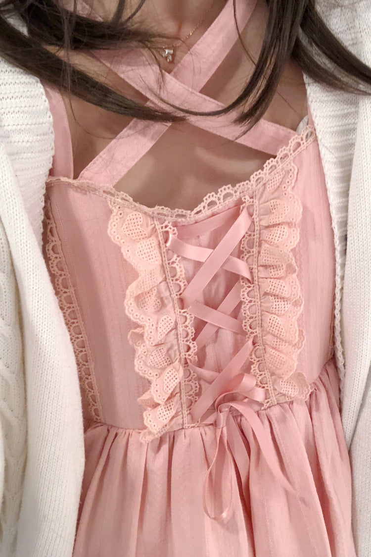Pink First Love Triple-Layered Ruffle Bowknot Lace Sweet Lolita Jsk Dress - Product - 5