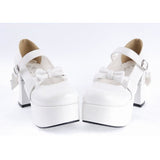 White Patent Leather Round Toe Strap Bowknot Platform Lolita Shoes - Product - 5