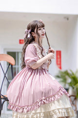 Pink Long Sleeves Ruffle Bowknot Daily Sweet Princess Lolita Dress - Product - 10