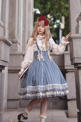 Blue Multi-layer Stripe Print Ruffle Sweet Lolita Jsk Dress - Product - 10