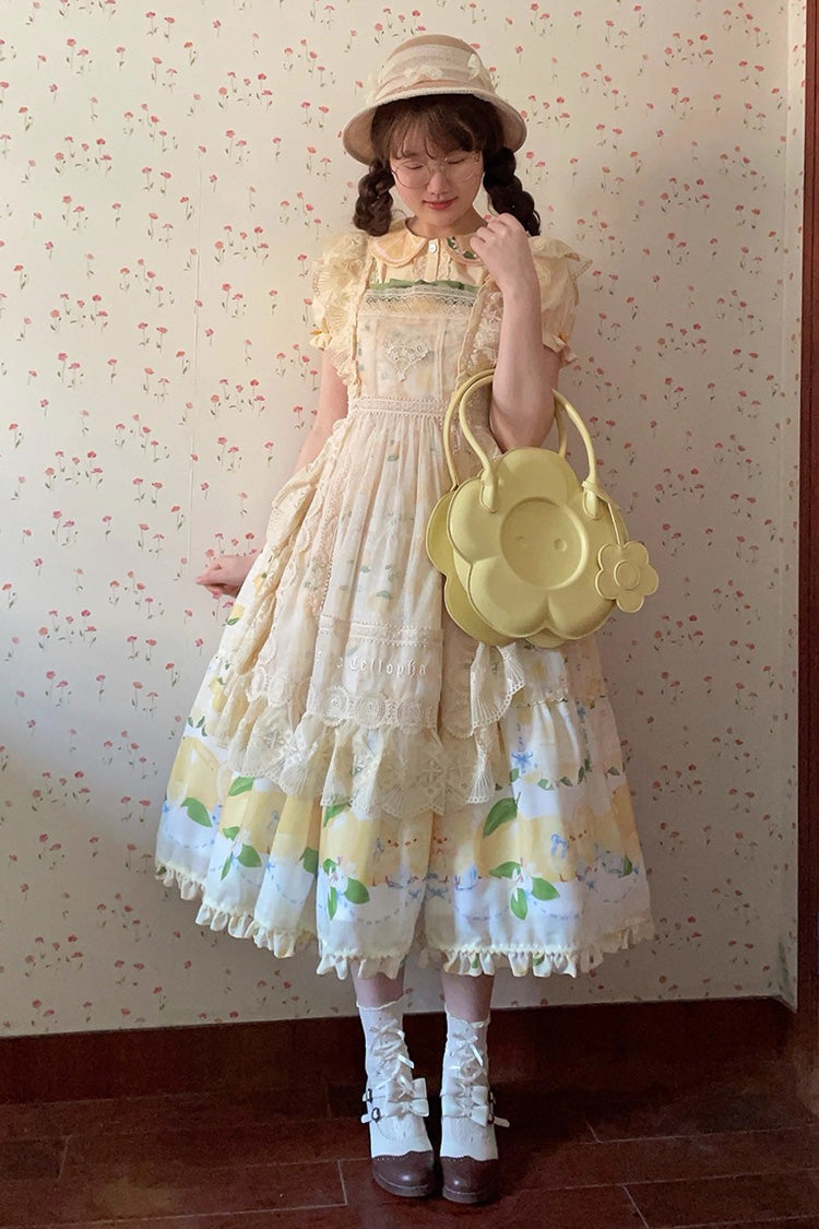 Yellow [Lemon Chicken] Print Ruffle Bowknot Lace Sweet Lolita Jsk Long Dress - Product - 12