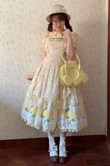 Yellow [Lemon Chicken] Print Ruffle Bowknot Lace Sweet Lolita Jsk Long Dress - Product - 12