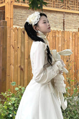 Apricot Stand Collar Long Sleeves Ruffled Lace-Up Gothic Lolita Dress - Product - 7