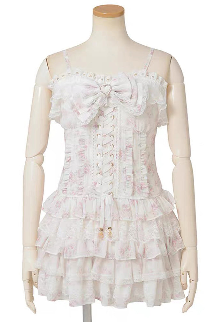 Jirai Kei Long Sleeves Multi-Layered Printed Ruffled Bow Sweet Dress 3 Colors - Product - 17