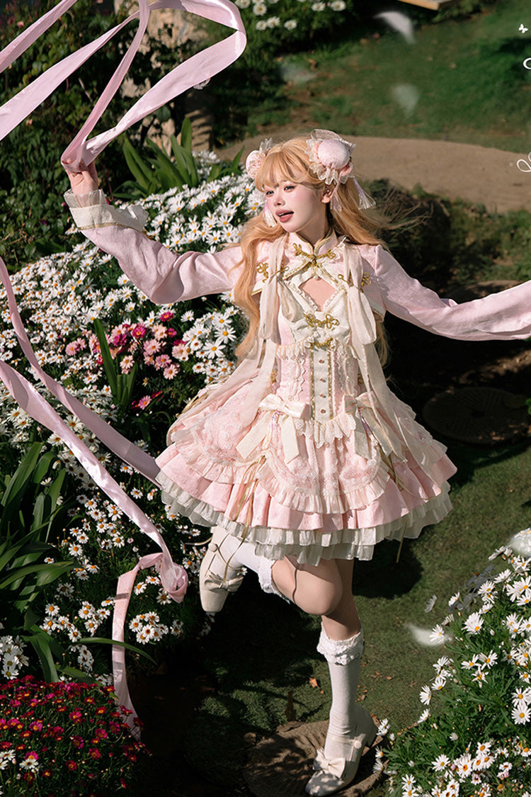 Pink White Pear Dream Multi-layer Ruffle Lace Sweet Chinese Style Princess Lolita Jsk Dress - Product - 14