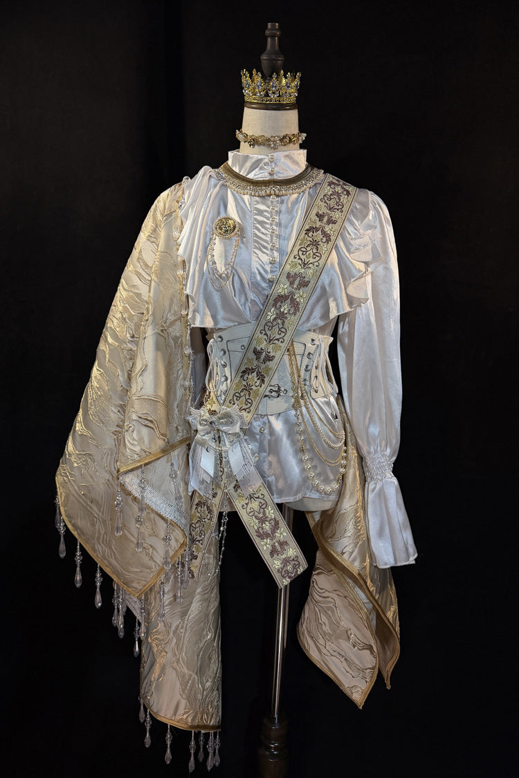 White/Gold [Royal Knight] Stand Collar Long Sleeves Gothic Vintage Cool Lolita Set - White/Gold(Set) - 1