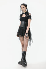 Black High Waisted Lace-Up High/low Mesh Women's Punk Skirt - Product - 5