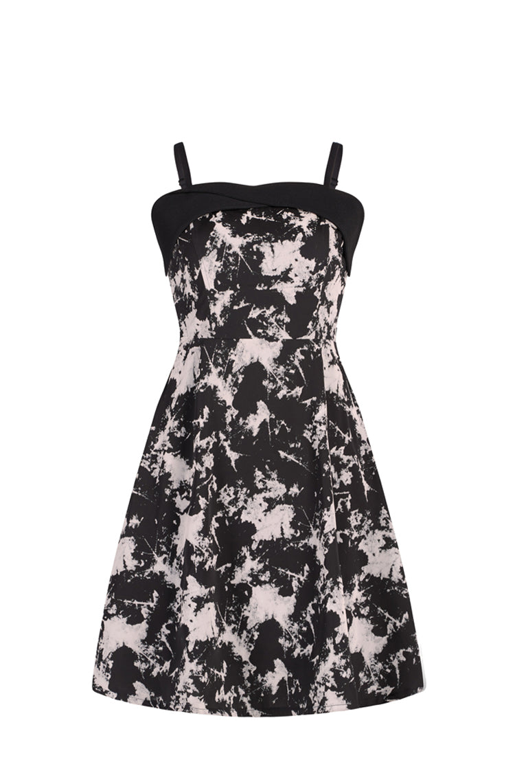 Black Folding Collar A-Shape Print Women's Punk Slip Dress - Product - 7