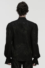 Black Stand Collar Long Puff Sleeves Print Asymmetric Men's Gothic Blouse - Product - 3