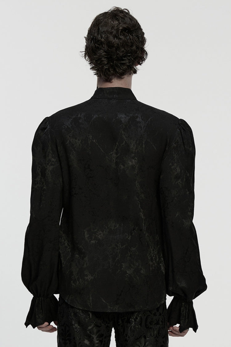 Black Stand Collar Long Puff Sleeves Print Asymmetric Men's Gothic Blouse - Product - 3